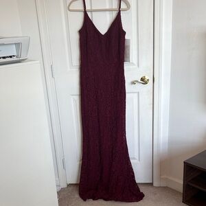 NWT Hayley Paige Occasions Deep Burgundy Lace Maxi Dress